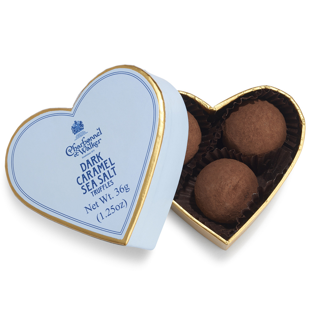 Dark Sea Salt Caramel Chocolate Truffles – Blue Mini Heart - Image 2