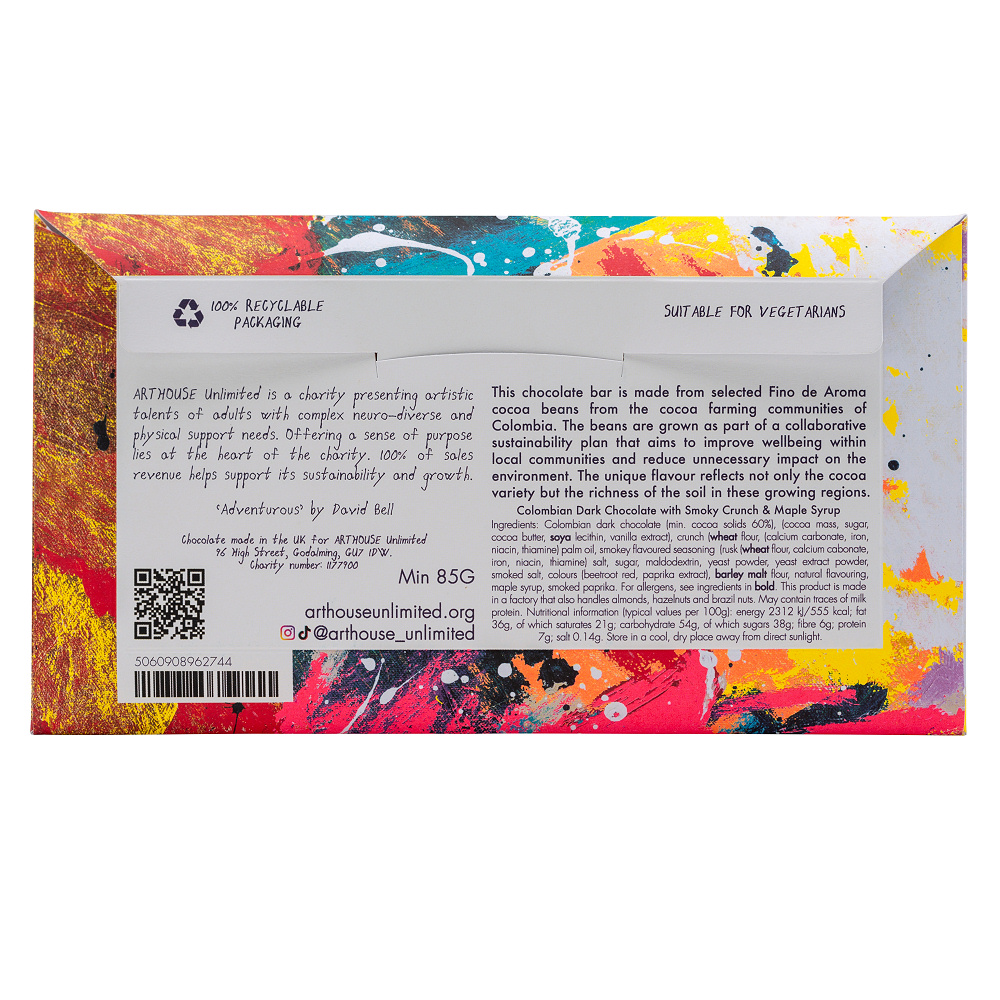 Arthouse Chocolate, Adventurous Dark Chocolate with Smoky Crunch and Maple Syrup - Image 2