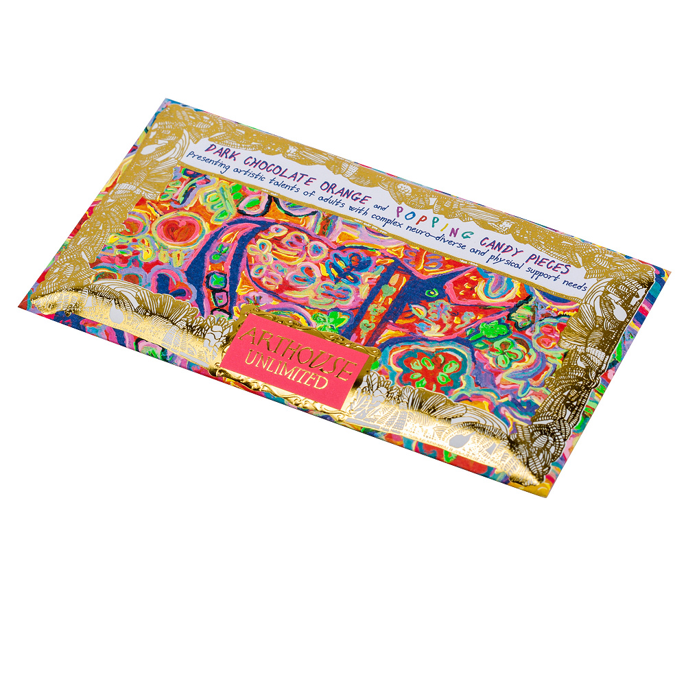 Arthouse Chocolate, Rhino in Bloom – Dark Chocolate with Orange and Popping Candy pieces - Image 4