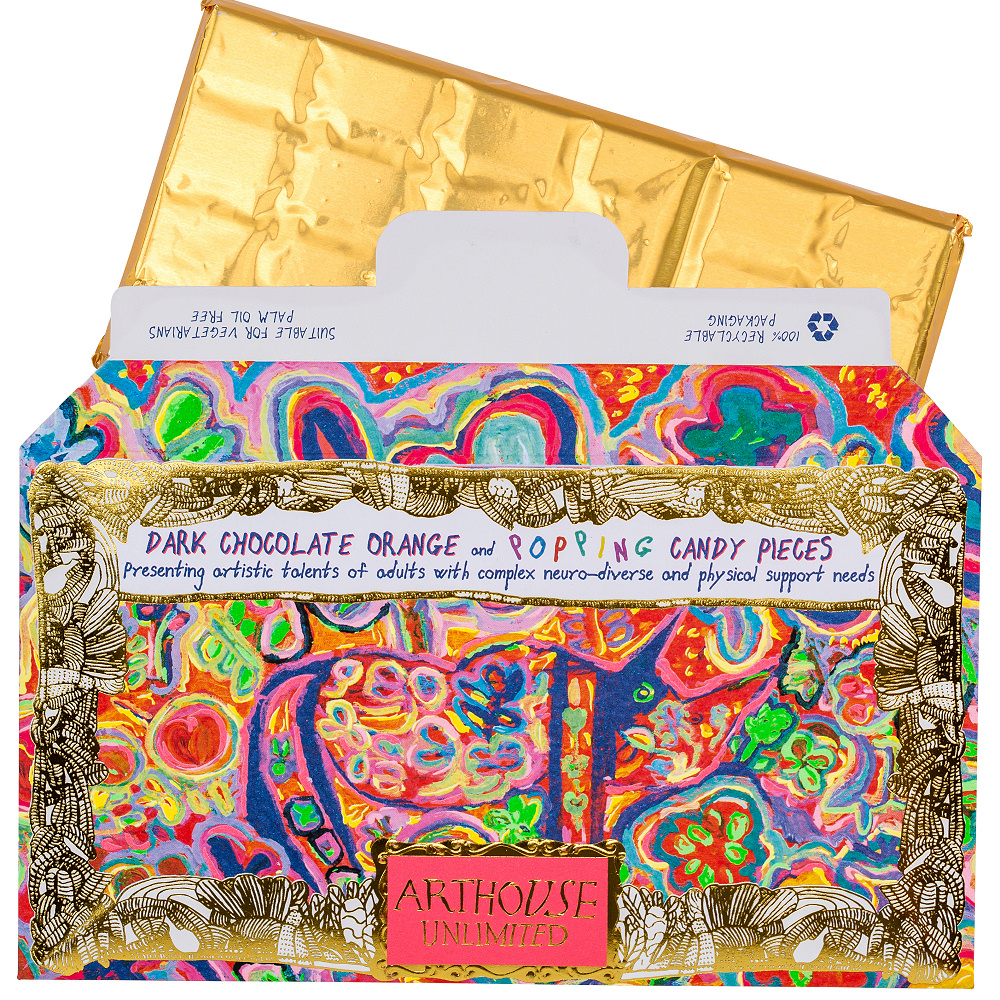 Arthouse Chocolate, Rhino in Bloom – Dark Chocolate with Orange and Popping Candy pieces - Image 3